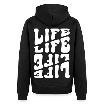 Life like Letters Psychedelic - Unisex Premium Bio Zip Hoodie - Schwarz - Hinten - Nico (187cm)