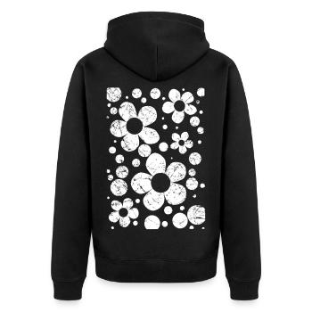 Motif floral fleurs blanc des années 60 Jardin Florence utilisé - Veste à capuche bio Premium Unisexe - noir - Dos - Nico (187cm)