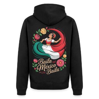 Folklore Tanz Mexiko Mexikanische Frau - Unisex Premium Bio Zip Hoodie - Schwarz - Hinten - Nico (187cm)