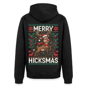 Weihnachten Rentier Illustration - Rote Nase, Elch - Unisex Premium Bio Zip Hoodie - Schwarz - Hinten - Nico (187cm)
