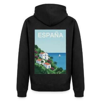 Spanische Küstenidylle - Unisex Premium Bio Zip Hoodie - Schwarz - Hinten - Nico (187cm)