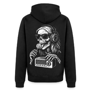 Skeleton-DJ Radio Black White - Unisex Premium Bio Zip Hoodie - Schwarz - Hinten - Nico (187cm)