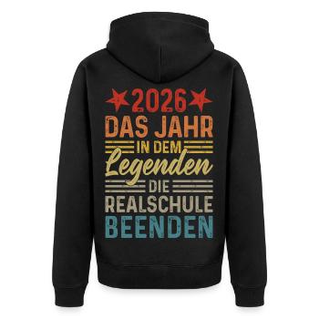 2026 Jahr in dem Legenden die Realschule beenden - Unisex Premium Bio Zip Hoodie - Schwarz - Hinten - Nico (187cm)