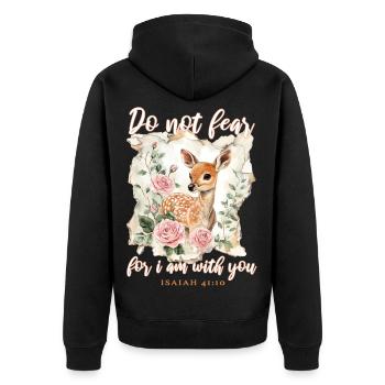 Reh Bibelvers Christlich - Unisex Premium Bio Zip Hoodie - Schwarz - Hinten - Nico (187cm)