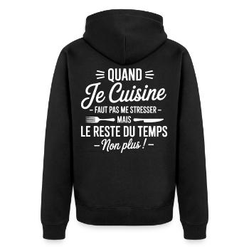 tablier de cuisine humoristique - Veste à capuche bio Premium Unisexe - noir - Dos - Nico (187cm)