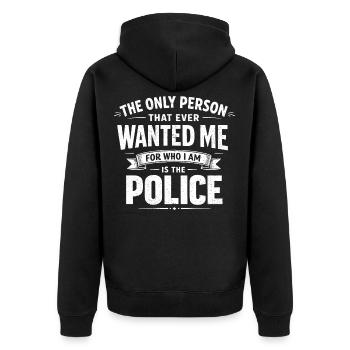 Humour La Police Me Veut Pour Qui Je Suis - Veste à capuche bio Premium Unisexe - noir - Dos - Nico (187cm)