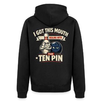 Bowling-Humor Lustiger Sportgeschenk - Unisex Premium Bio Zip Hoodie - Schwarz - Hinten - Nico (187cm)