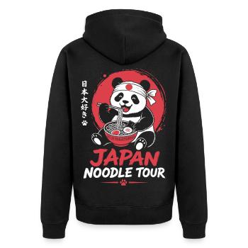 Japan Noodle Tour Panda Design - Unisex Premium Bio Zip Hoodie - Schwarz - Hinten - Nico (187cm)