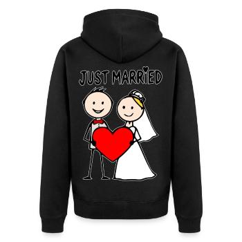 Wedding Couple Cartoon Heart Just Married - Unisex Premium Organic Zip Hoodie - black - Back - Nico (187cm)