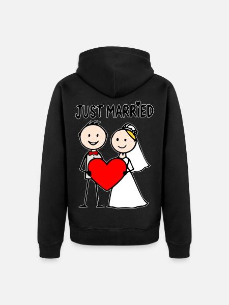 Bruidspaar Cartoon Heart Net Getrouwd - Uniseks Premium bio ziphoodie - zwart