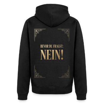 Bevor Du fragst nein no nope cool lustig Fun Shirt - Unisex Premium Bio Zip Hoodie - Schwarz - Hinten - Nico (187cm)