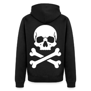 Schädel und Knochen Piraten-Print - Unisex Premium Bio Zip Hoodie - Schwarz - Hinten - Nico (187cm)