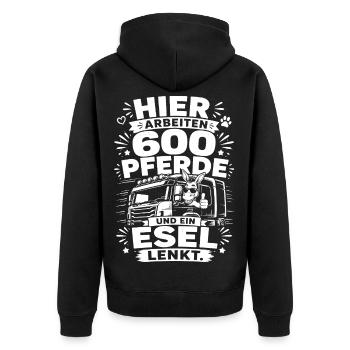 600 Pferde und ein Esel lenkt - Unisex Premium Bio Zip Hoodie - Schwarz - Hinten - Nico (187cm)