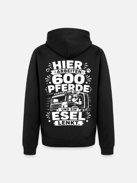 600 Pferde und ein Esel lenkt - Unisex Premium Bio Zip Hoodie - Schwarz