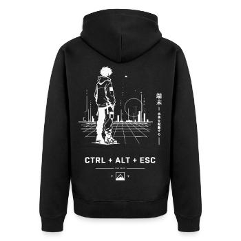 Ctrl Alt Esc Neon Skyline - Unisex Premium Bio Zip Hoodie - Schwarz - Hinten - Nico (187cm)