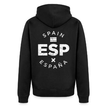 ESP, Spain - Unisex Premium Organic Zip Hoodie - black - Back - Nico (187cm)