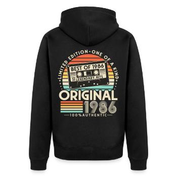 1986 Vintage Vintage Rétro Cadeau d’anniversaire - Veste à capuche bio Premium Unisexe - noir - Dos - Nico (187cm)