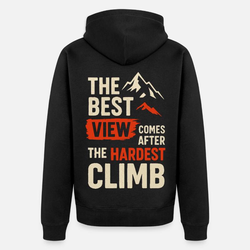 Beste Aussicht, härtester Aufstieg - Unisex Premium Bio Zip Hoodie - Schwarz