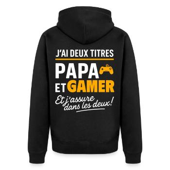 2 titres papa et gamer geek gaming cadeau humour - Veste à capuche bio Premium Unisexe - noir - Dos - Nico (187cm)