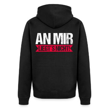 An mir liegts nicht Ironie Sarkasmus Job Ausrede - Unisex Premium Bio Zip Hoodie - Schwarz - Hinten - Nico (187cm)