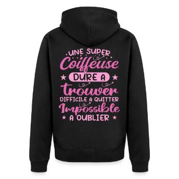 Une Super Coiffeuse - Cadeau coiffeuse - Veste à capuche bio Premium Unisexe - noir - Dos - Nico (187cm)