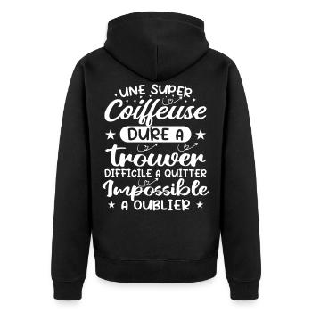 Une Super Coiffeuse - Cadeau coiffeuse - Veste à capuche bio Premium Unisexe - noir - Dos - Nico (187cm)