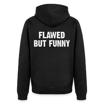 Flawed But Funny - Unisex Premium Bio Zip Hoodie - Schwarz - Hinten - Nico (187cm)