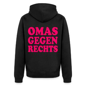 Omas gegen rechts - Unisex Premium Bio Zip Hoodie - Schwarz - Hinten - Nico (187cm)