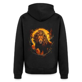Lion, Tête de lion, Fort, Sauvage, Orgueilleux, Courageux, Royal - Veste à capuche bio Premium Unisexe - noir - Dos - Nico (187cm)