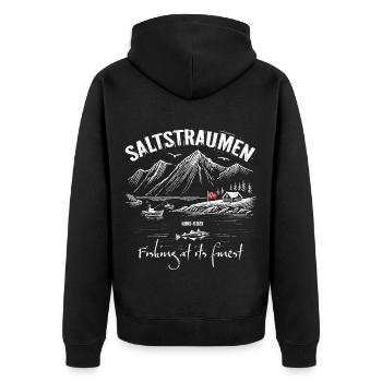 Norway - Saltstraumen - Fishing at its finest - Unisex Premium Organic Zip Hoodie - black - Back - Nico (187cm)
