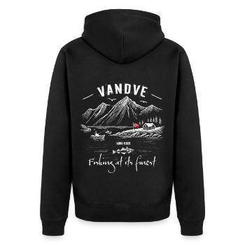Norway - Vandve - Fishing at its finest - Unisex Premium Organic Zip Hoodie - black - Back - Nico (187cm)
