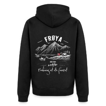 Fishing at its finest - Frøya - Norway - Unisex Premium Organic Zip Hoodie - black - Back - Nico (187cm)