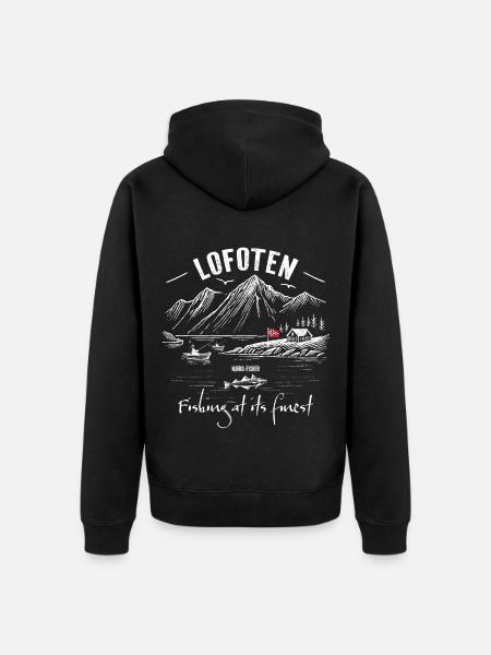 Fiskeri, når det er bedst - Lofoten - Norge - Premium økologisk unisex-hættejakke - sort