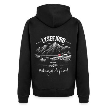 Fishing at its finest - Lysefjord - Norway - Unisex Premium Organic Zip Hoodie - black - Back - Nico (187cm)