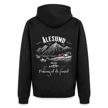 Fishing at its finest - Ålesund - Norway - Unisex Premium Organic Zip Hoodie - black - Back - Nico (187cm)