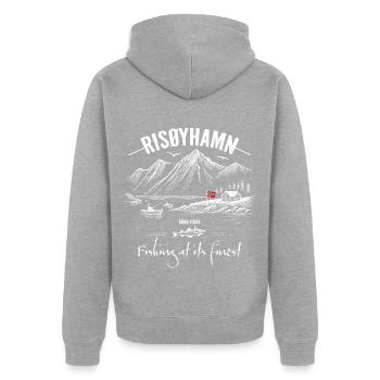 La pêche à son meilleur - RISØYHAMN - Norvège - Veste à capuche bio Premium Unisexe - gris chiné - Dos - Nico (187cm)