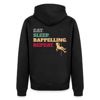 Eat Sleep Rappelling Repeat - Unisex Premium Bio Zip Hoodie - Schwarz - Hinten - Nico (187cm)