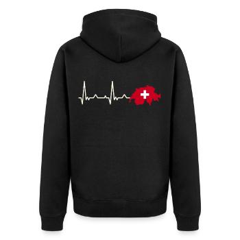 herzschlag, schweiz, herz, alpen, geschenkidee - Unisex Premium Bio Zip Hoodie - Schwarz - Hinten - Nico (187cm)