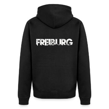 Stadt Freiburg im Breisgau Schwarzwald - Unisex Premium Bio Zip Hoodie - Schwarz - Hinten - Nico (187cm)