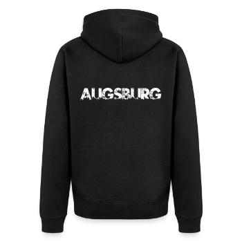 Stadt Augsburg Skyline Schrift - Unisex Premium Bio Zip Hoodie - Schwarz - Hinten - Nico (187cm)