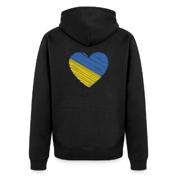 Unterstütze die Ukraine mit I Love Ukraine Herz - Unisex Premium Bio Zip Hoodie - Schwarz - Hinten - Nico (187cm)