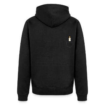 Kerze - In Brusttasche / Hemdtasche - Unisex Premium Bio Zip Hoodie - Schwarz - Hinten - Nico (187cm)