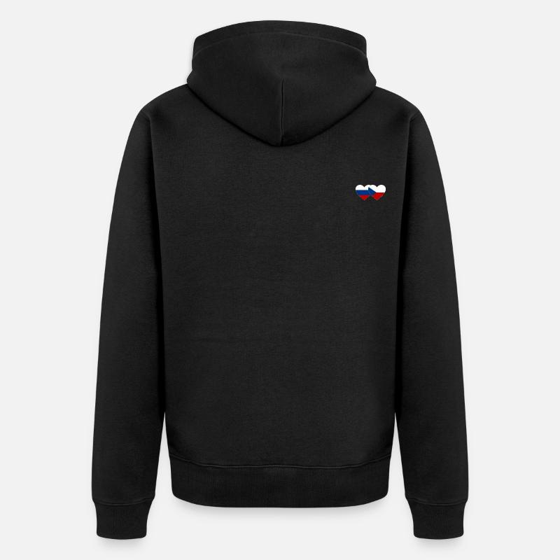 Russie République tchèque Drapeau Coeur - Veste à capuche bio Premium Unisexe - noir