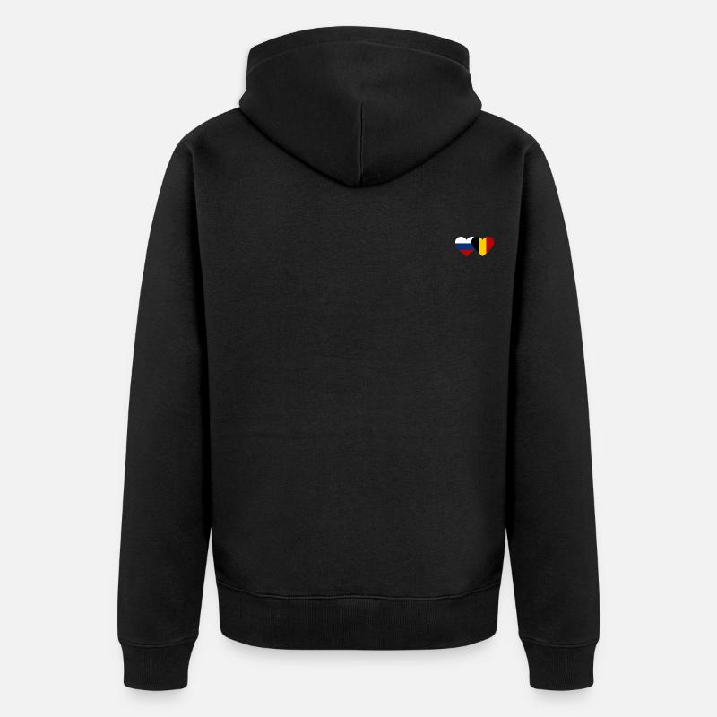 Russie Belgique Flag Coeur - Veste à capuche bio Premium Unisexe - noir