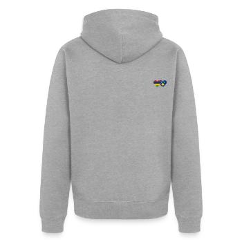 Mauritius Bosnia Flag Heart - Unisex Premium Organic Zip Hoodie - heather grey - Back - Nico (187cm)
