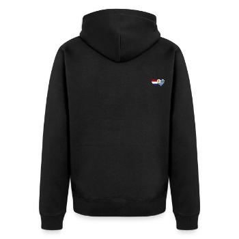 Holland Uruguay Herz Flagge - Unisex Premium Bio Zip Hoodie - Schwarz - Hinten - Nico (187cm)