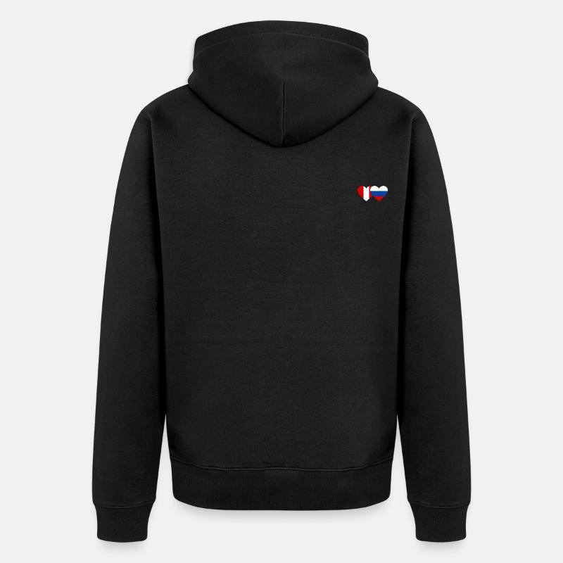 Pérou Russie Drapeau du cœur - Veste à capuche bio Premium Unisexe - noir
