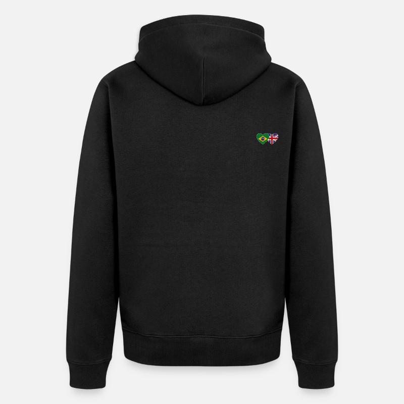 Brésil Angleterre Drapeau Coeur - Veste à capuche bio Premium Unisexe - noir