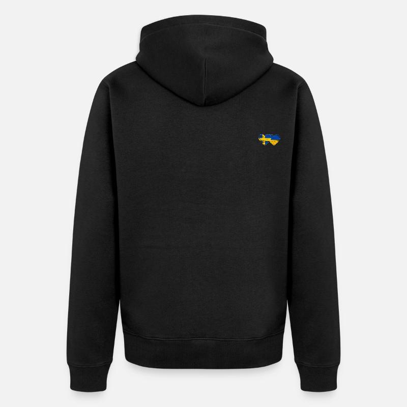 Suède Ukraine drapeau coeur utilisé - Veste à capuche bio Premium Unisexe - noir