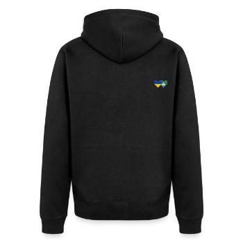 Ukraine Macau Flagge Herz - Unisex Premium Bio Zip Hoodie - Schwarz - Hinten - Nico (187cm)